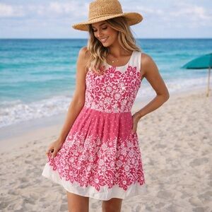 Woolworths Dress size 14 Red White Floral Polka Dot Fit and Flare Sleeveless